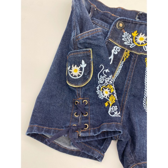 Octoberfest Women Denim Lederhosen Shorts Embroidered Bavarian Style Size 44 - Picture 10 of 12